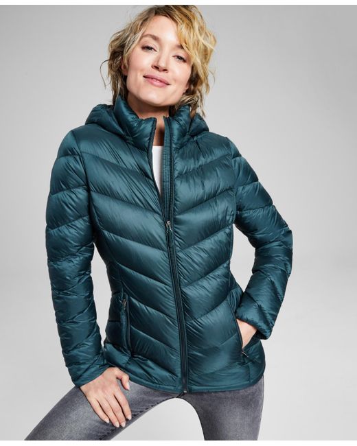 Charter Club Blue Packable Hooded Puffer Coat