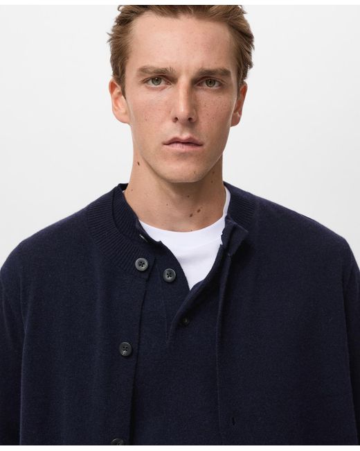 Mango Blue Extra-fine Wool Buttons Cardigan for men