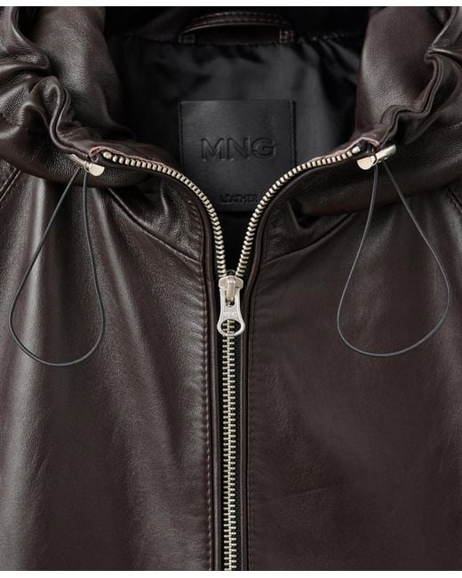 Mango Brown Leather Hood Jacket