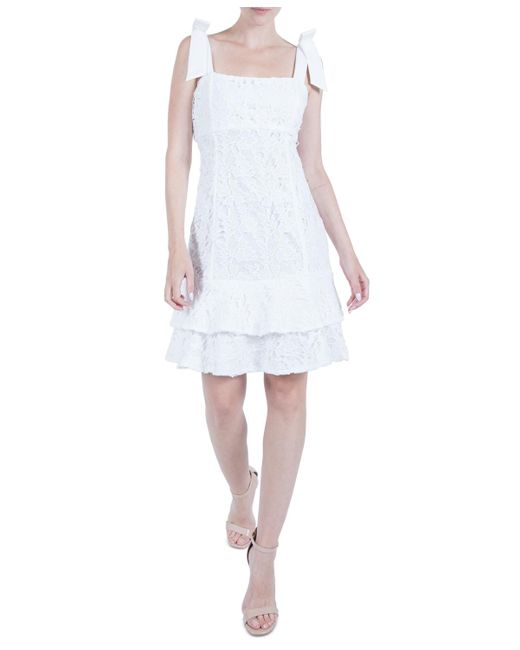 Julia Jordan White Lace Bow-trim Tiered Dress