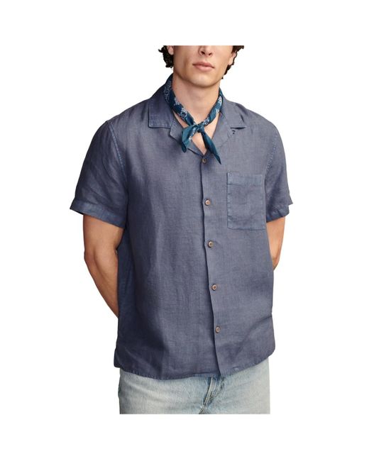 Lucky Brand Blue Linen Camp Collar Short Sleeve Shirt for men