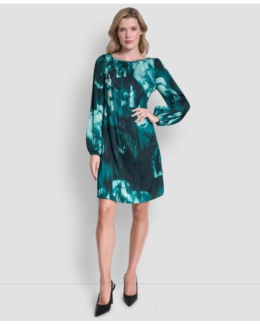 DKNY Long Sleeve Release Pleat Shift Dress in Blue | Lyst DKNY Long Sleeve Release Pleat Shift Dress in Blue | Lyst