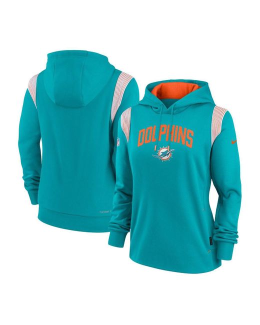 Nike Aqua Miami Dolphins Sideline Stack Performance Pullover Hoodie in ...