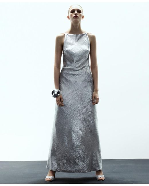 Mango Gray Metallic Open Back Dress