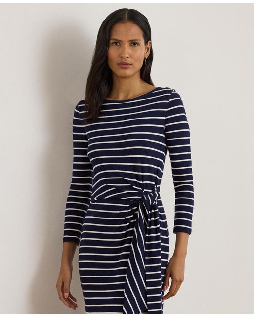 Ralph Lauren Blue Striped Tie-front Dress