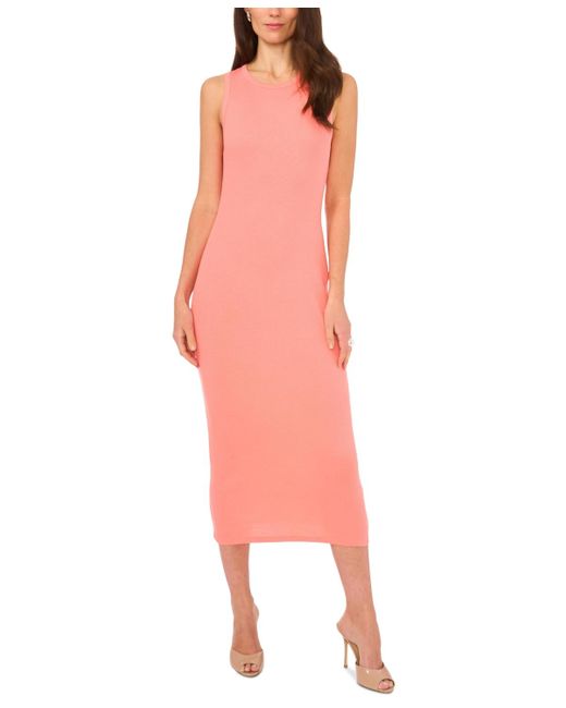 1.STATE Pink Rib Knit Cutout Sleeveless Cotton Bodycon Dress