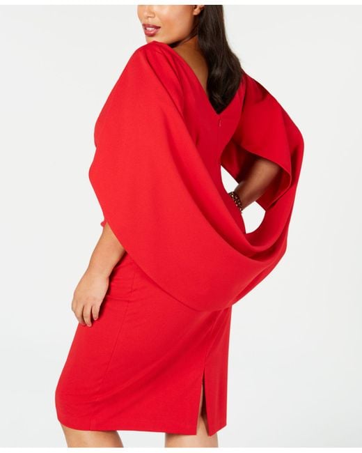betsy & adam plus size chiffon capelet sheath dress