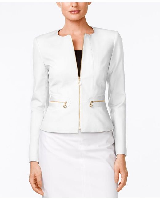 Calvin Klein White Zip-front Collarless Jacket