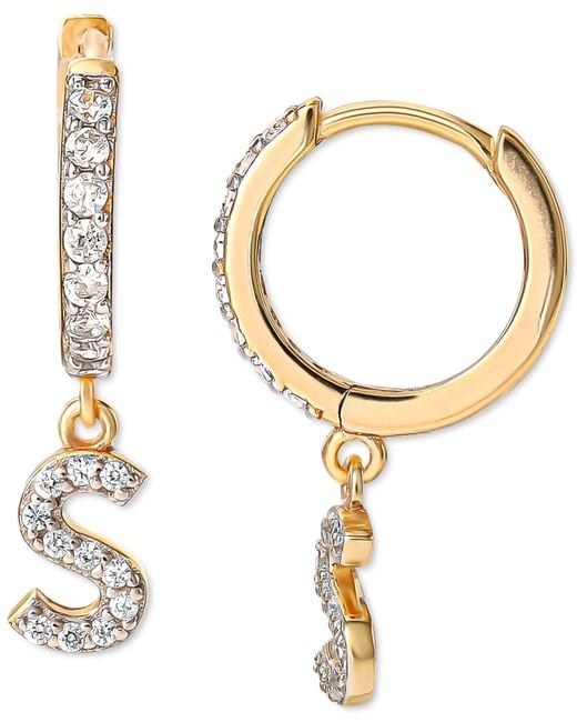 Giani Bernini Cubic Zirconia Initial Dangle Hoop Earrings In 18k Gold