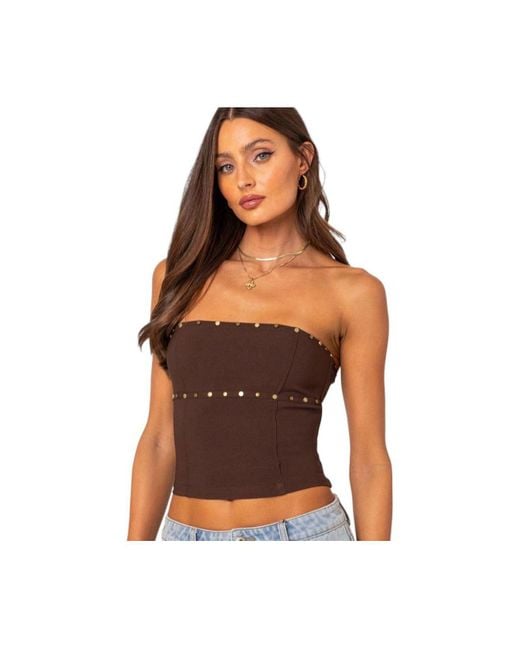 Edikted Brown Darcy Studded Lace Up Corset Top