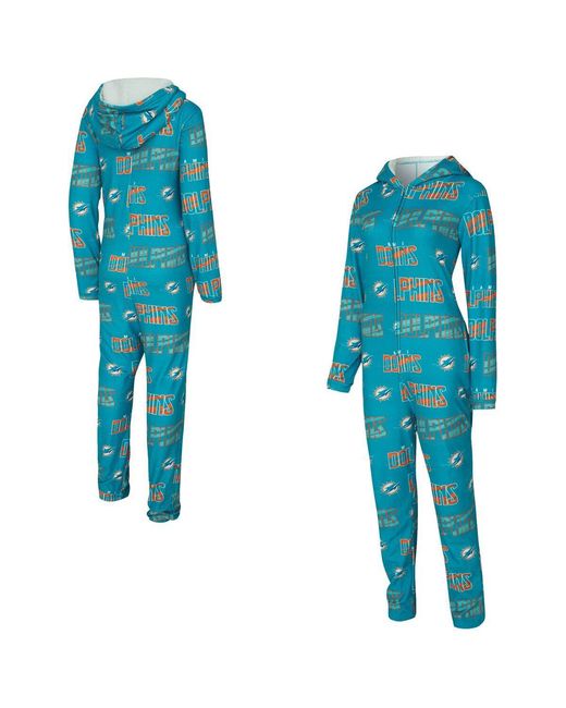 Concepts Sport Blue Miami Dolphins Roadway Allover Print Microfleece Full-zip Union Suit