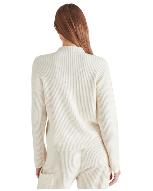 Steve Madden White Willa Ribbed Mock Neck Sweater