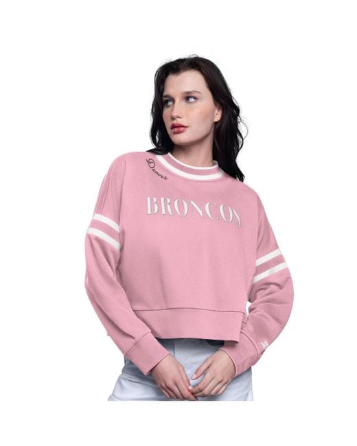 Starter Pink Denver Broncos Power Play Cropped Pullover Sweatshirt