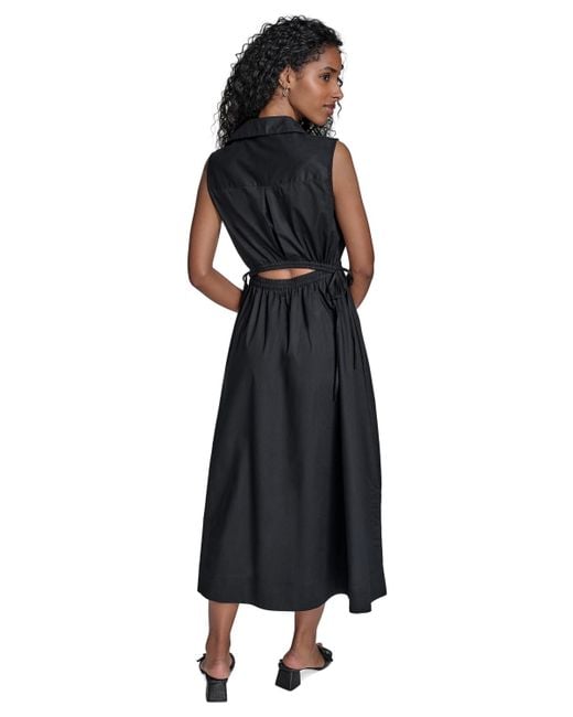Calvin Klein Black Cotton Drawstring Sleeveless Midi Dress