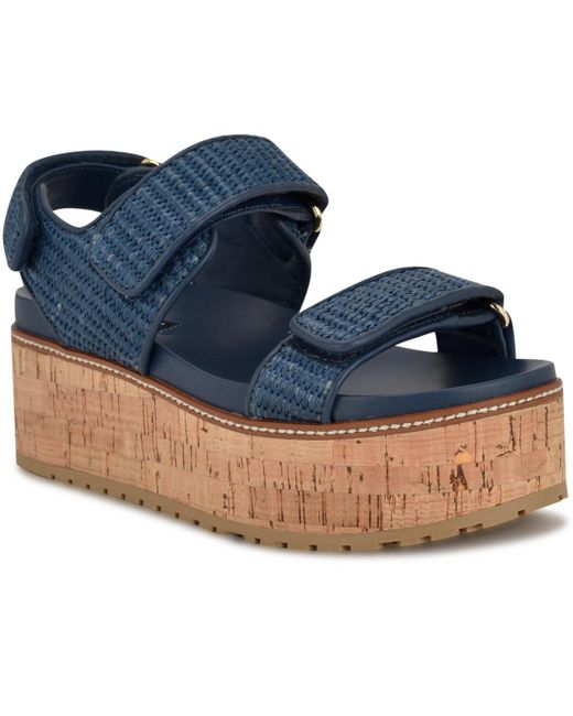 Nine West Blue Heavin Woven Platform Wedge Sandals