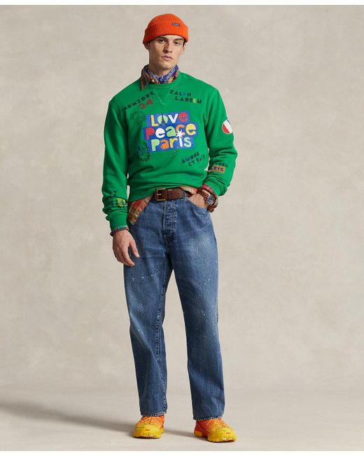 Polo Ralph Lauren Green Love Peace Paris Fleece Sweatshirt for men