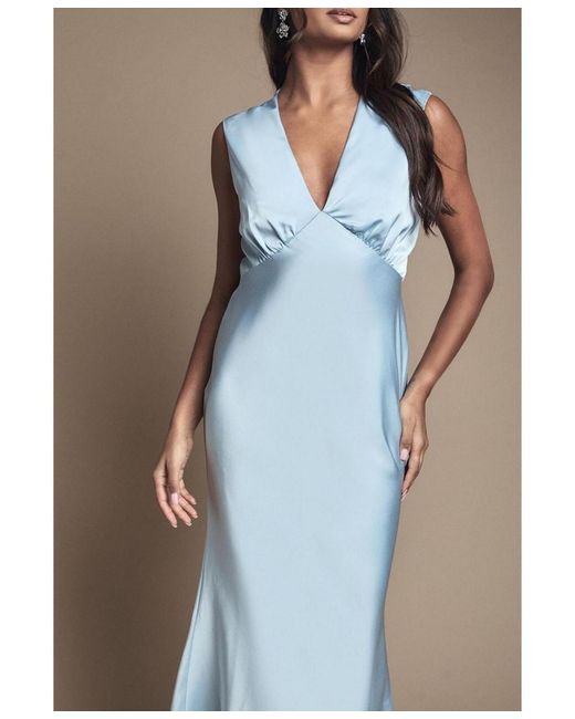 oasis blue bridesmaid dresses Women's Light Blue Cowl Halterneck Satin Maxi Bridesmaid Dress