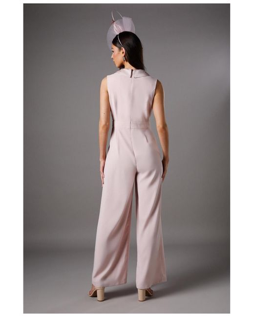 Coast Pink Crepe V-neck Wrap Wide Leg Jumpsuit