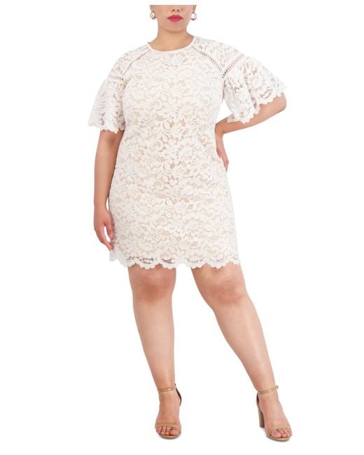 Vince Camuto White Plus Size Lace Shift Dress