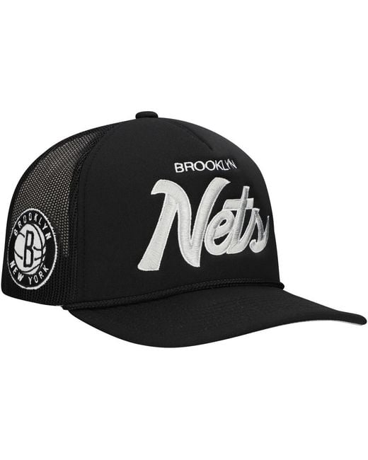 Mitchell & Ness Black Brooklyn Nets Script Trucker Adjustable Hat for men