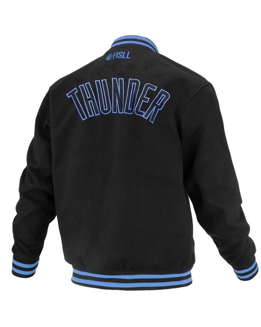 FISLL Blue And Oklahoma City Thunder Logo Man Shadow Collection Full-snap Varsity Jacket
