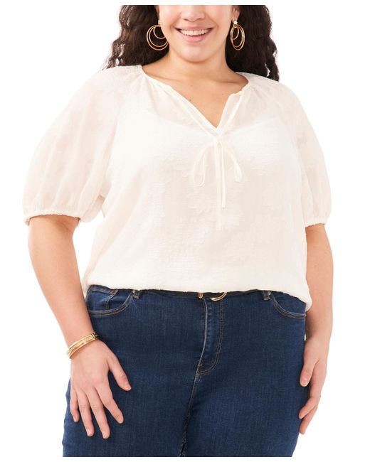 Vince Camuto White Plus Size Puff-sleeve Blouse