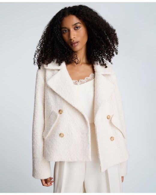 Kenneth Cole White Cropped Double-breasted Peacoat Jacket