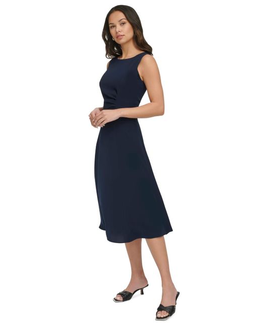 DKNY Blue Bateau Neck Sleeveless A-line Dress