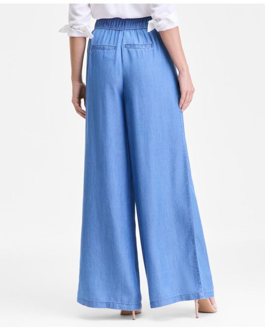 INC International Concepts Blue High-rise Pleated Pull-on Wide-leg Pants