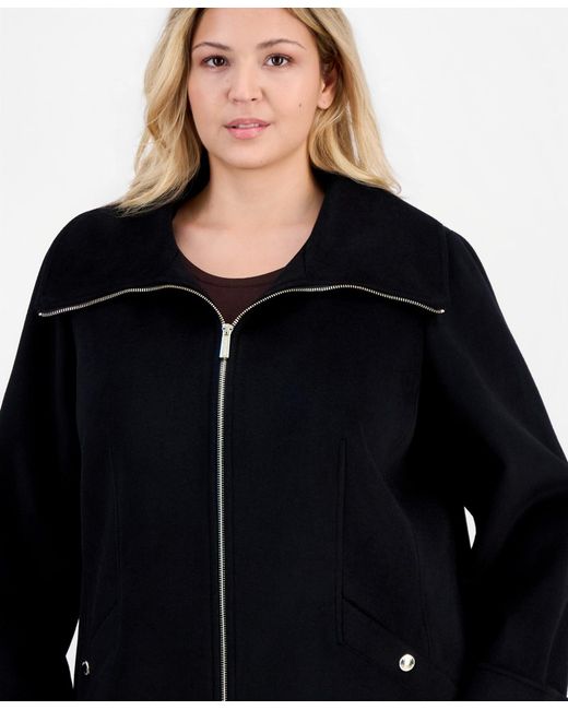 Michael Kors Blue Michael Plus Size Collared Zip-front Coat