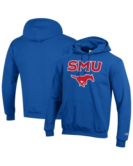 Champion Blue Smu Mustangs Arch Over Logo Pullover Hoodie for men