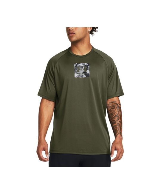 Under Armour Green Ua Tech Camo-fill Logo Graphic Performance T-shirt for men