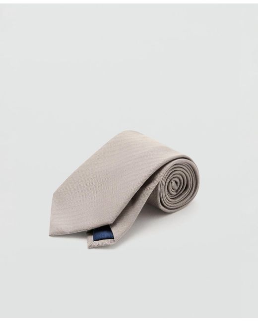 Mango White Microstructure Silk Blend Neck Tie for men