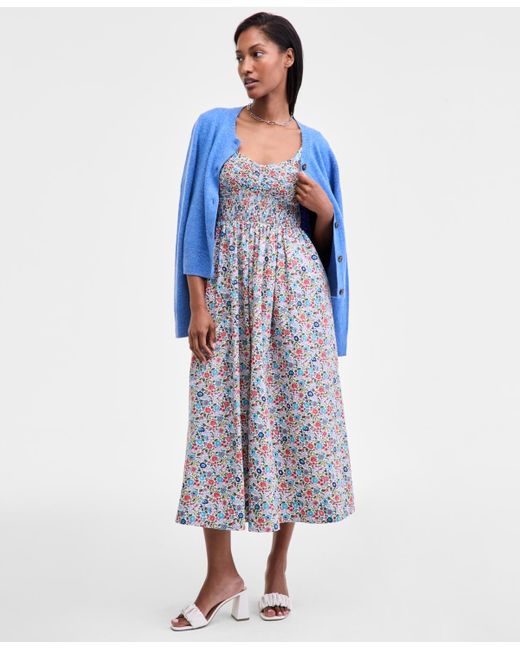On 34th White Smocked Cotton Tank Midi Dress