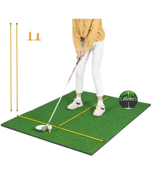 Hongge Green Artificial Turf Mat For Indoor And Outdoor Golf Practice Includes 2 Rubber Tees And 2 Alignment Sticks-32mm