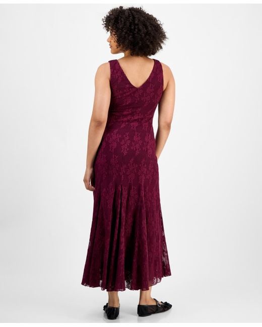 And Now This Purple Lace Godet-hem Maxi Dress