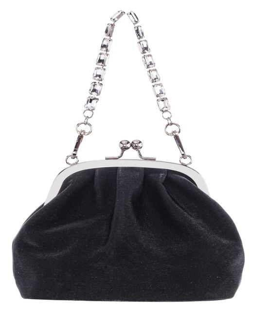 Nina Blue Vintage Style Crystal Handle Frame Clutch