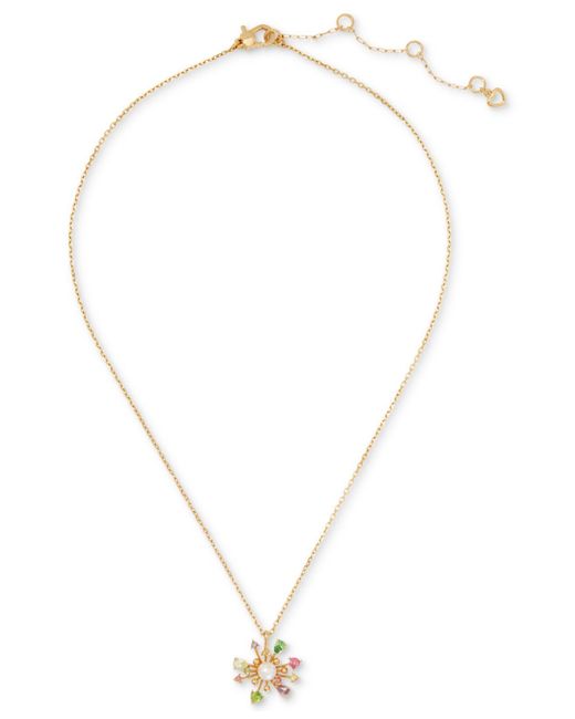 Kate Spade Metallic Gold-tone Color Cubic Zirconia & Imitation Pearl Flower Mini Pendant Necklace