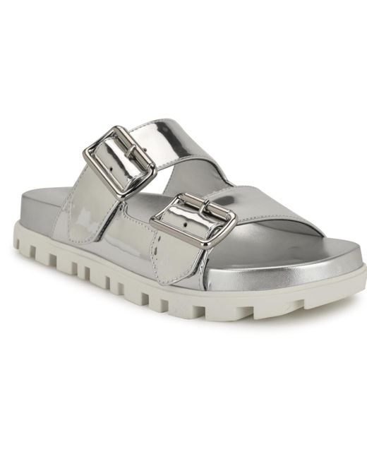 Nine West Gray Timma Double Strap Slip-on Flatform Sandals