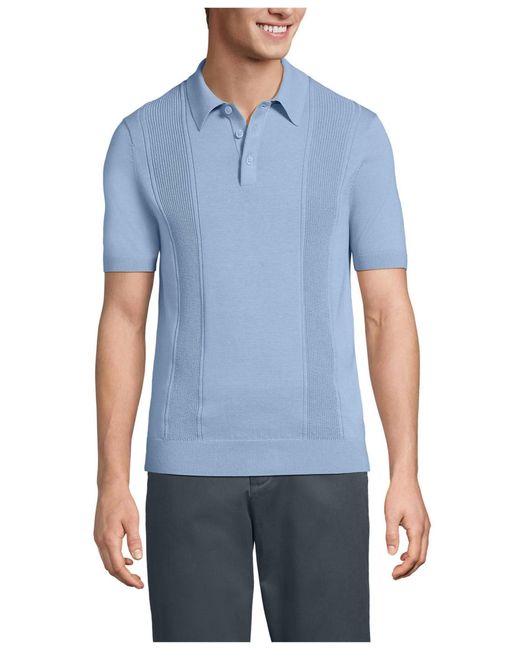 Lands' End Short Sleeve Vertical Rib Button Down Sweater Polo in Blue ...