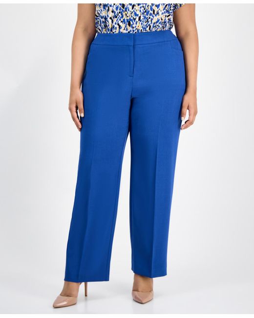 Kasper Blue Plus Size Straight-leg Pants