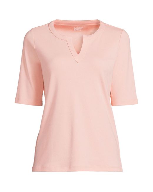 Lands' End Pink Plus Size Cotton Polyester Modern Half Sleeve Splitneck