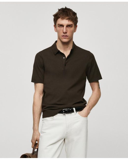 Mango Brown Fine-knit Polo Shirt for men