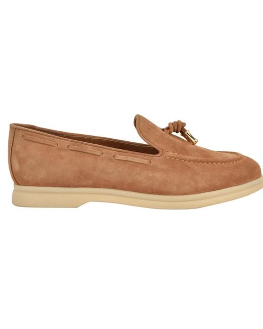 Guess Brown Aryana Interlaced Suede Slip-on Boat Loafers