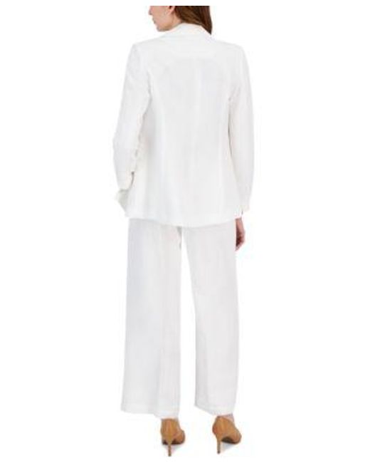 Tahari White Linen Blend Blazer Wide Leg Pants Sleeveless Split Neck Top