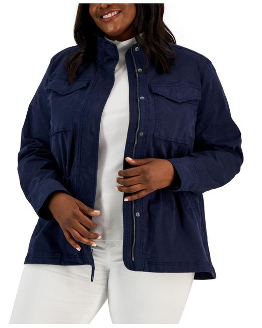 Style & Co. Plus Size Cotton Utility Jacket, Created For Macy's in Blue |  Lyst Canada