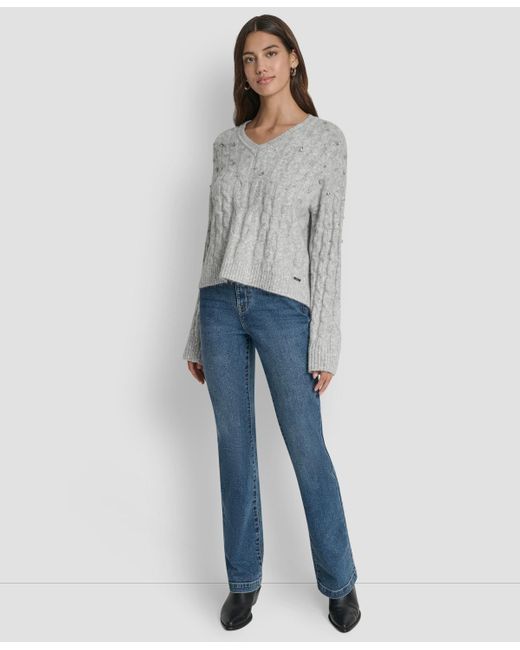 DKNY Gray Embellished Detail Long-sleeve Sweater
