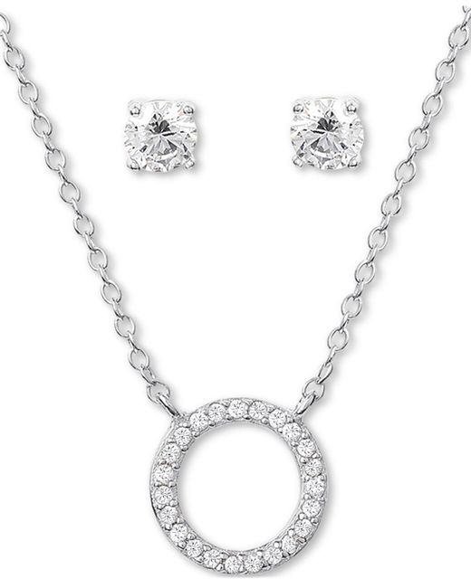 Giani Bernini White 2-pc. Set Cubic Zirconia Circle Necklace & Stud Earrings In Sterling Silver, Created For Macy's