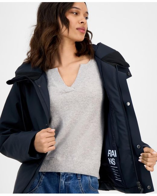 Rains Blue Snap-front Hooded Waterproof Jacket