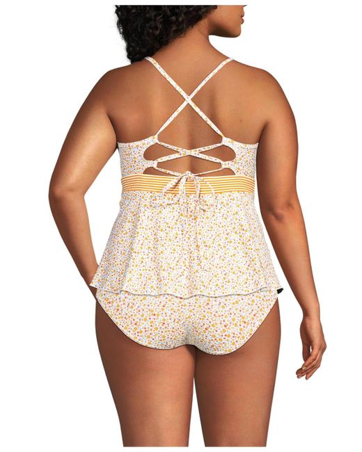 Lands' End White Plus Size Lace-up Flutter Tankini Swimsuit Top